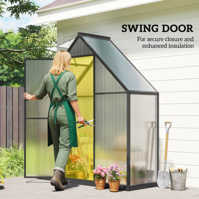 Outsunny Polycarbonate Greenhouse with Swing Door and Adjustable Window, Walk-in Greenhouse, 5.5 x 2ft, Black 