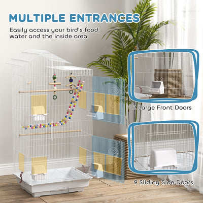 PawHut Bird Cage for Budgies, Finches, Canaries w/ Accessories, Toys, Tray, White 