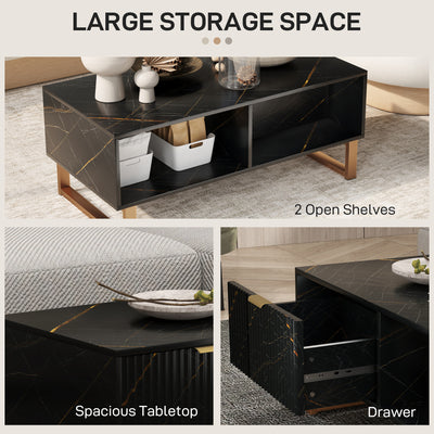 HOMCOM Elegant Marble Effect Storage Coffee Table - Black 