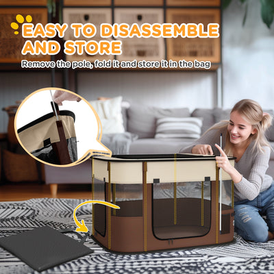 PawHut Foldable Dog Pen with Storage Bag for Indoor/Outdoor Use, Portable Pet playpen, with Ground Stakes - Brown 
