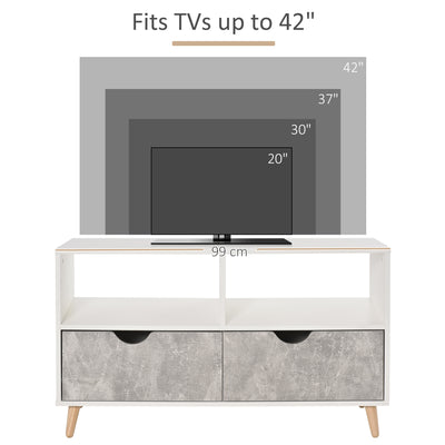 HOMCOM TV Stand Cabinet for TVs up to 42", Modern TV Unit with Shelf, Drawers and Storage Cabinet, Entertainment Center for Living Room, Grey 