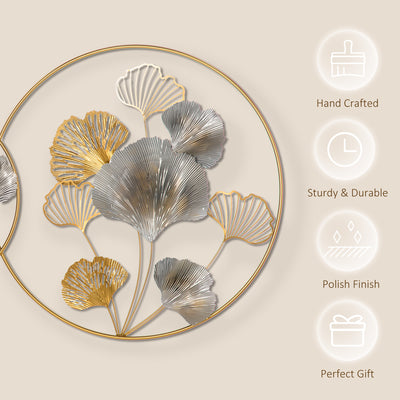 HOMCOM 3D Metal Wall Art Modern Ginkgo Leaves Hanging Wall Sculptures Home Decor for Living Room Bedroom Dining Room, Gold 