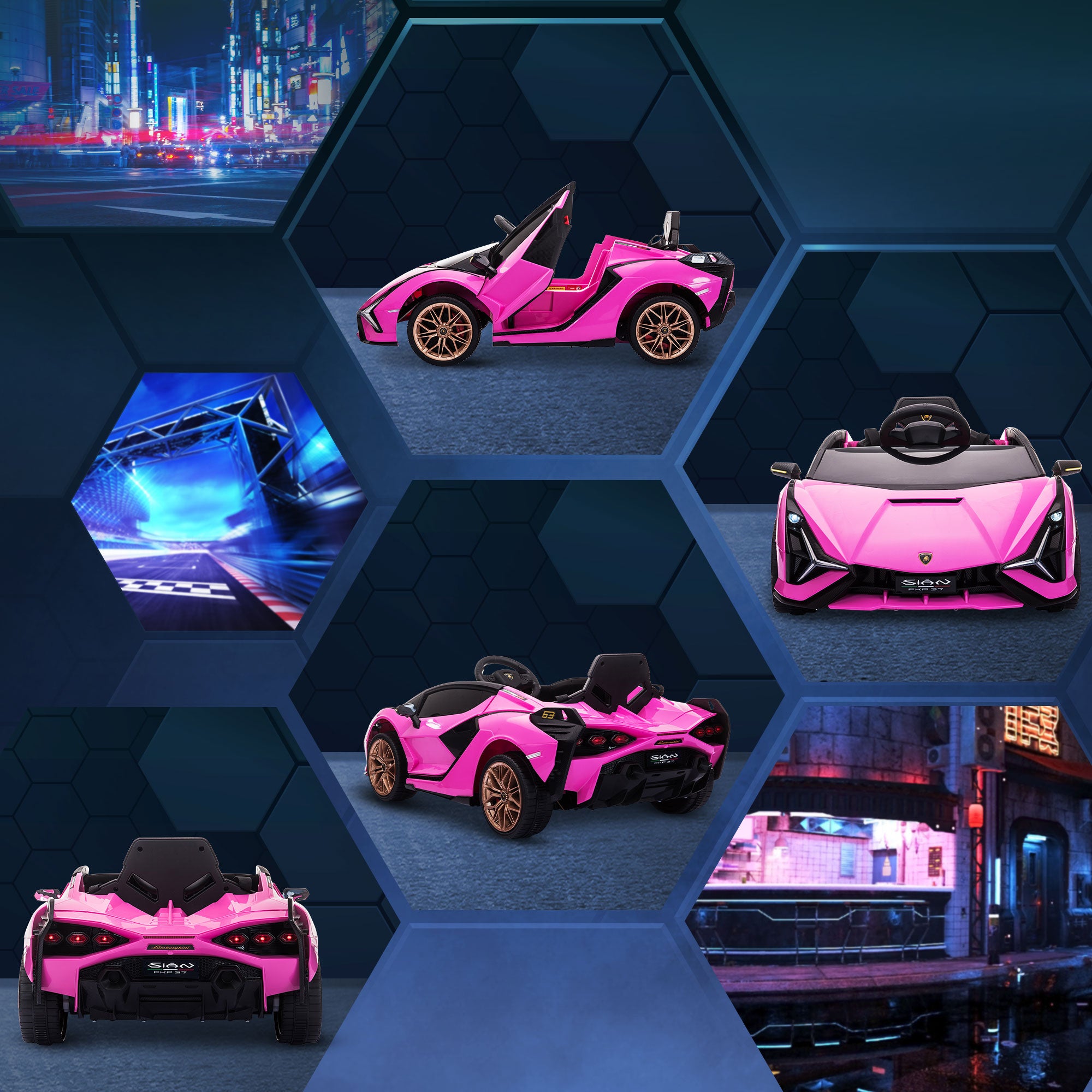 HOMCOM Lamborghini Sian Licensed 12V Kids Electric Ride On Car 2 Motors Toy Car with Remote Control Music Lights MP3 for 3-5 Years Pink 