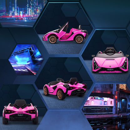 HOMCOM Lamborghini Sian Licensed 12V Kids Electric Ride On Car 2 Motors Toy Car with Remote Control Music Lights MP3 for 3-5 Years Pink 