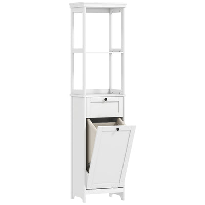 HOMCOM Tall Bathroom Cabinet, with Laundry Basket - White 