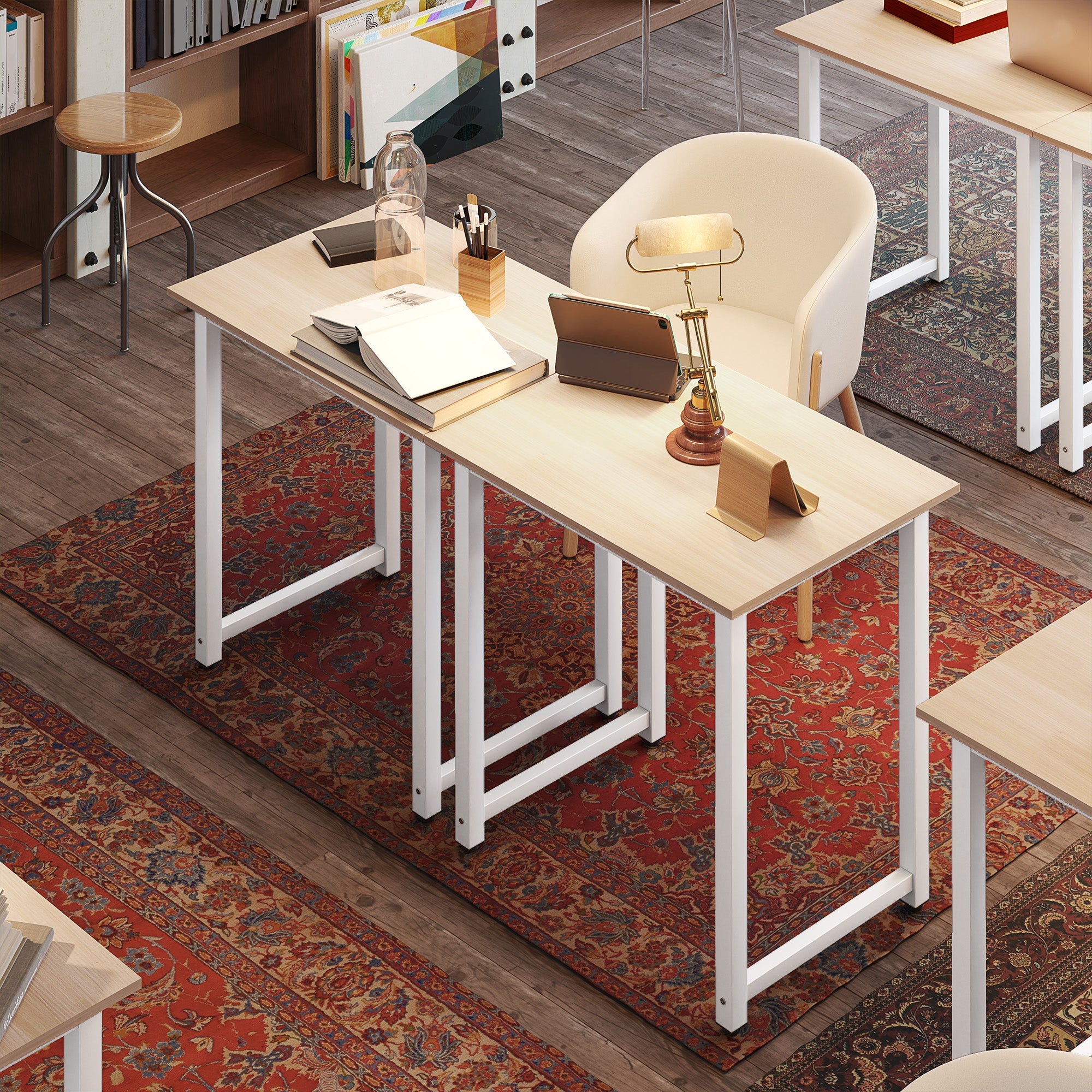 HOMCOM Computer Desk, Writing Table, 80 x 60 x 76cm Workstation for Home Office, Study with Metal Frame, Simple Assembly, White 