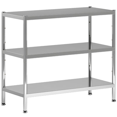 HOMCOM 3-Tier Bakers Rack with Storage, Stainless Steel Microwave Stand with Adjustable Shelves for Small Spaces, Kitchen Storage Unit for Spices, Pots and Pans, Silver Tone 