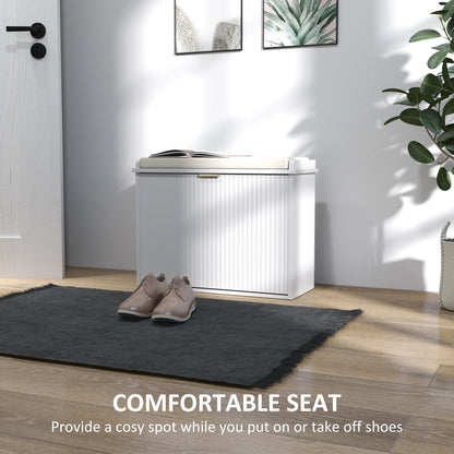 HOMCOM Elegant Six Shoe Bench, with Top Seat - White 