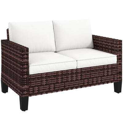 Outsunny Two-Seater Rattan Outdoor Sofa - Brown 