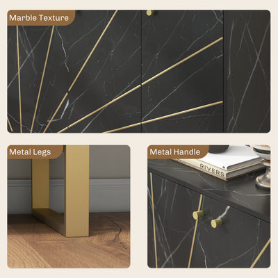 HOMCOM Sideboard Storage Cabinet, Modern Storage Cupboard with Adjustable Shelves and Metal Legs for Living Room, Kitchen, Dining Room, Entryway, Black Marble Tone 