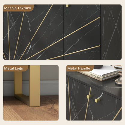 HOMCOM Sideboard Storage Cabinet, Modern Storage Cupboard with Adjustable Shelves and Metal Legs for Living Room, Kitchen, Dining Room, Entryway, Black Marble Tone