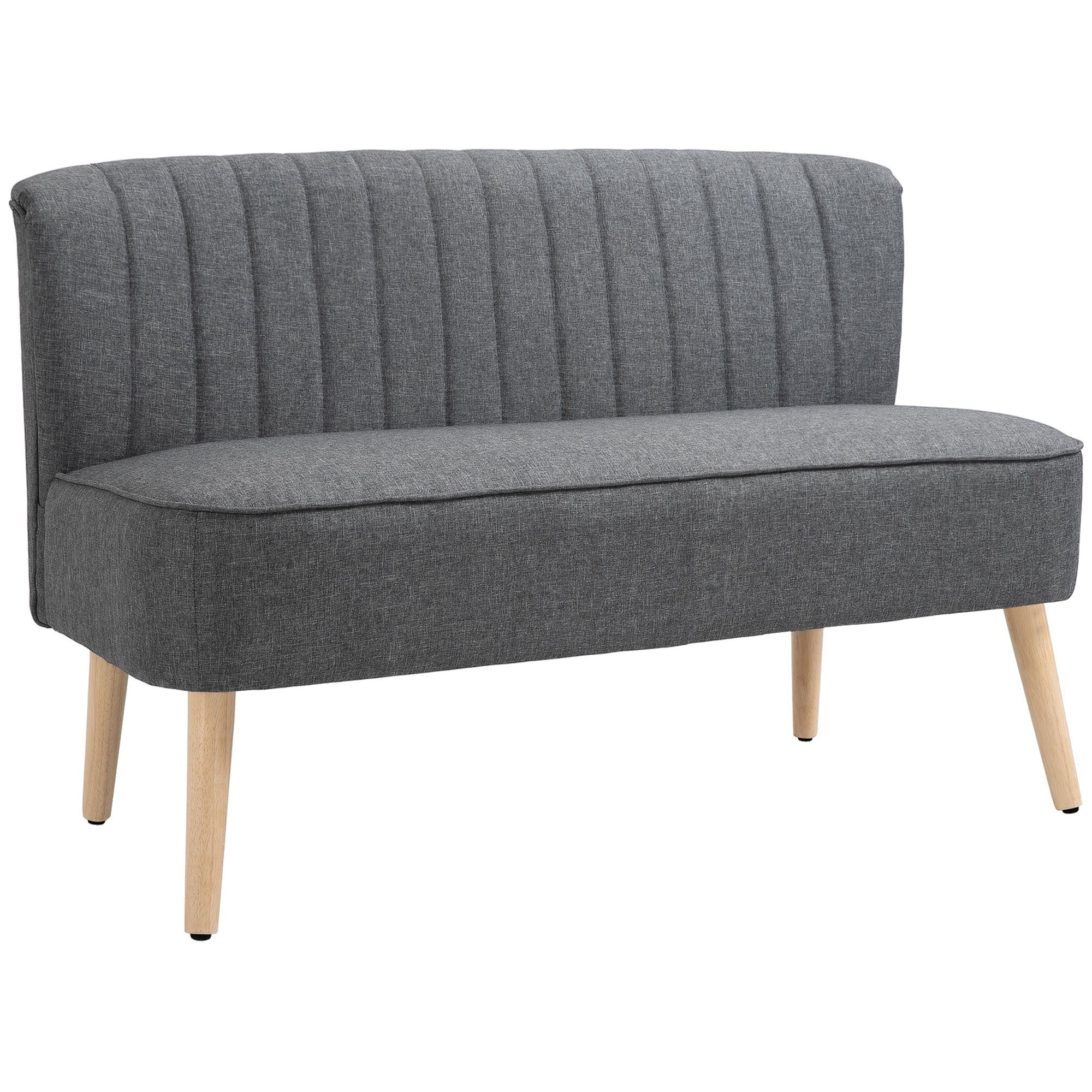 HOMCOM 117cm Loveseat Sofa Upholstered Small 2 Seater Sofa with Thick Padded Seat and Rubber Wood Legs, Grey 