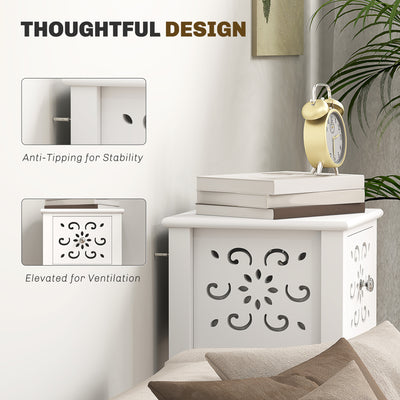 HOMCOM Set of Two Elegant Floral Cut-Out Side Tables - White 