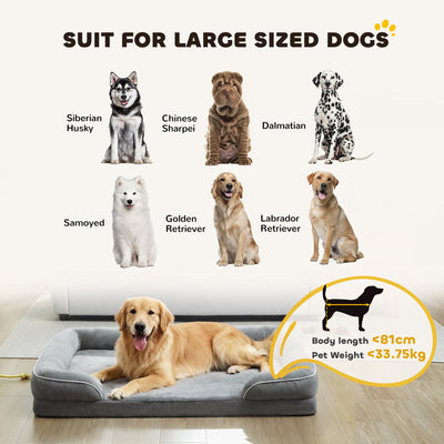 PawHut Dog Sofa Bed, Washable Pet Bed with Removable Cover and Non-Slip Bottom for Small, Medium and Large Dogs, Grey 
