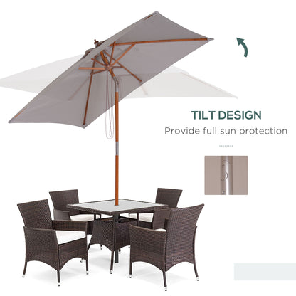 Outsunny 2m x 1.5m Garden Parasol Umbrella with Tilting Sunshade Canopy, Outdoor Market Table Umbrella with Wood and Bamboo Frame, Grey 