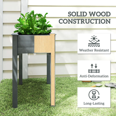 Outsunny Raised Bed for Garden, Wooden Elevated Planter Box with Bed Liner, for Flower Vegetable Herb, Dark Grey 