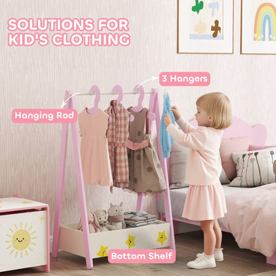 AIYAPLAY Baby Clothing Rack with Hangers, Storage Shelf for Bedroom, Star Theme, for Ages 3-6, Pink 