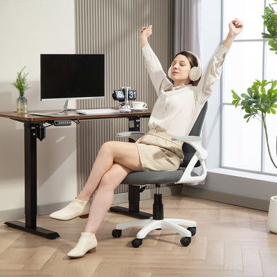 HOMCOM Breathable Mesh Office Chair, Ergonomic Swivel Computer Chair with Flip-up Armrests, Lumbar Back Support for Home/Office, Grey 