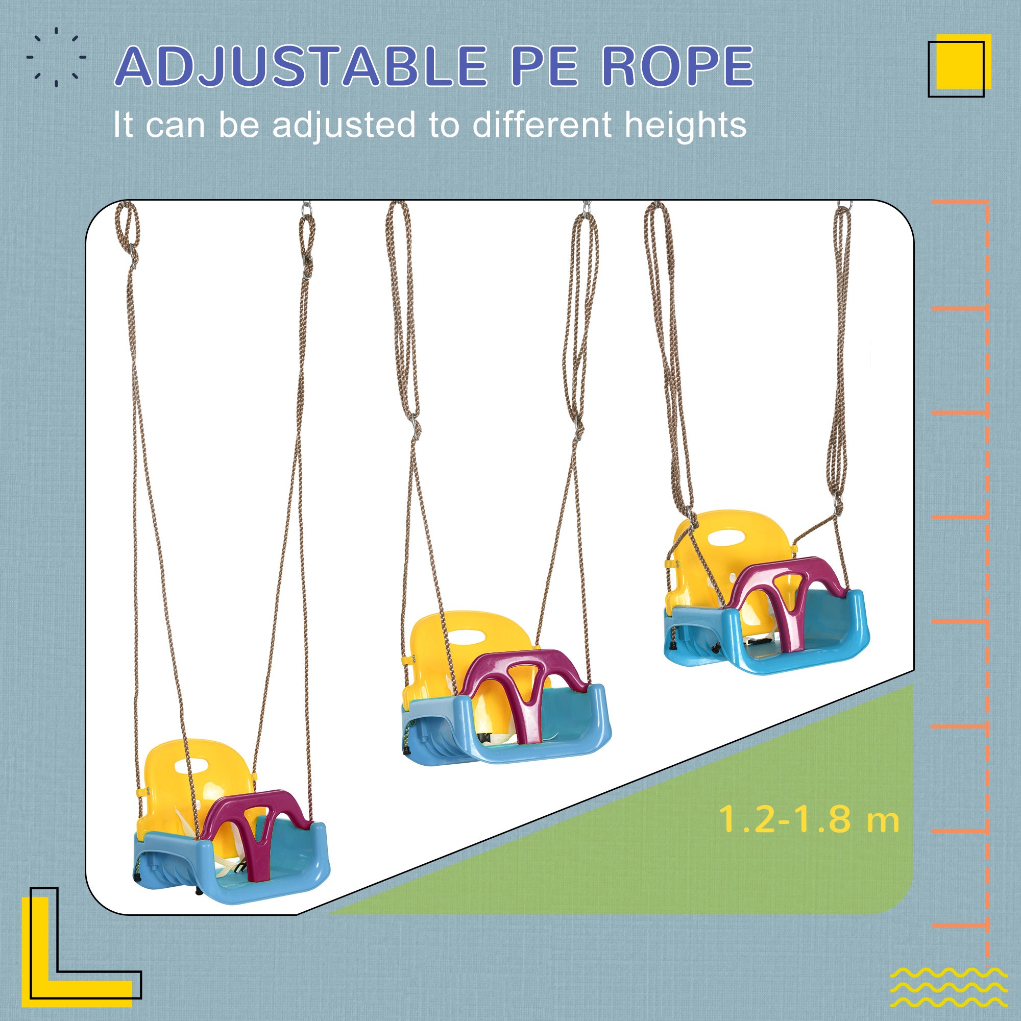 Outsunny 3 in 1 Detachable Kids Swing Seat with Seatbelt, Adjustable Rope for Indoor, Outdoor, Light Blue 