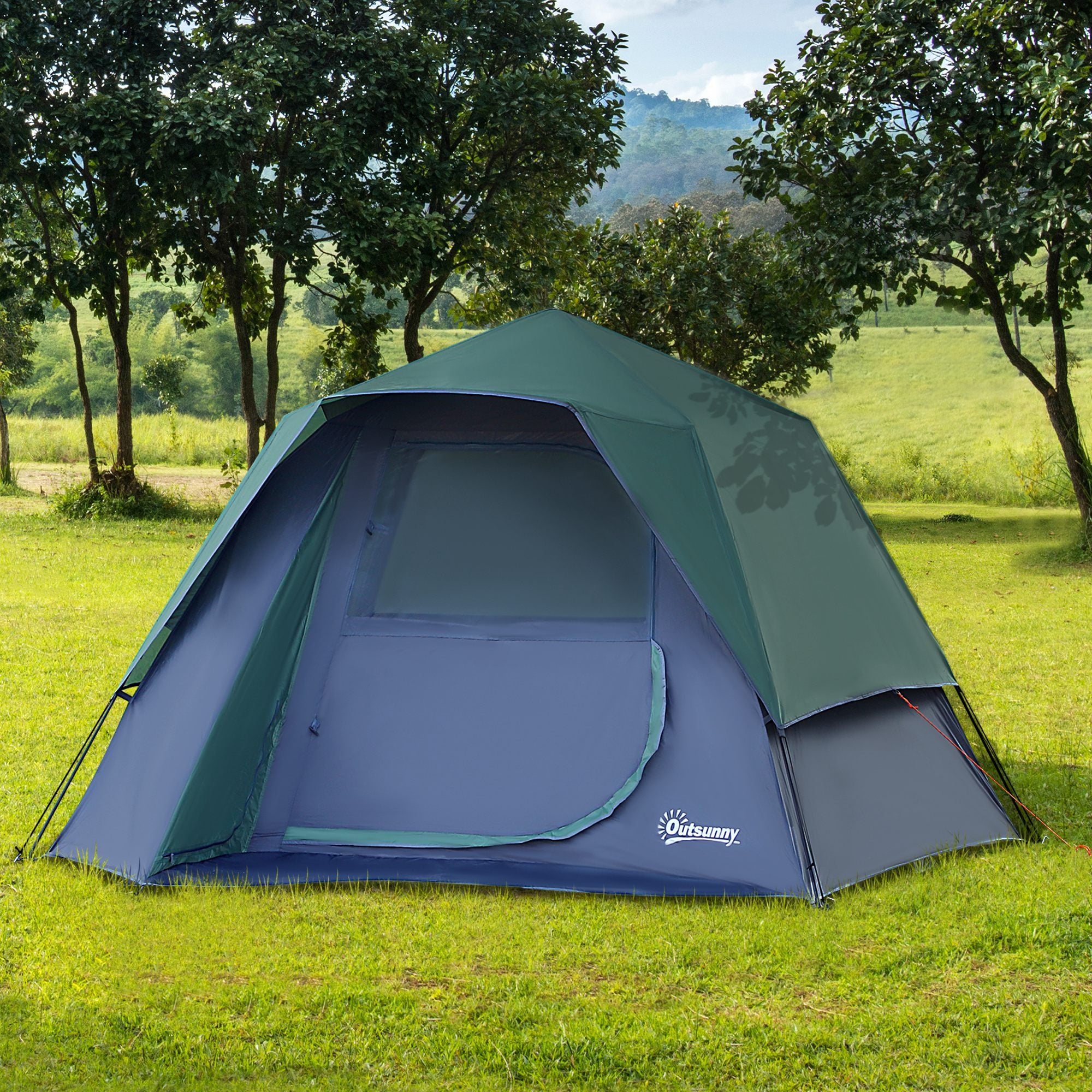 Outsunny Fibreglass Frame 3/4 Person Lightweight Camping Tent Green 