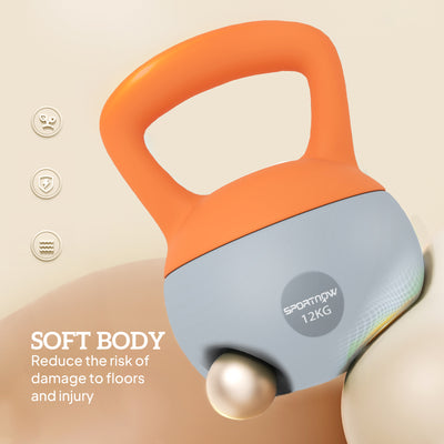 SPORTNOW 12KG Soft Kettlebell, Kettlebell with Non-Slip Handle for Home Gym, Weight Lifting, Strength Training, Orange/Grey 