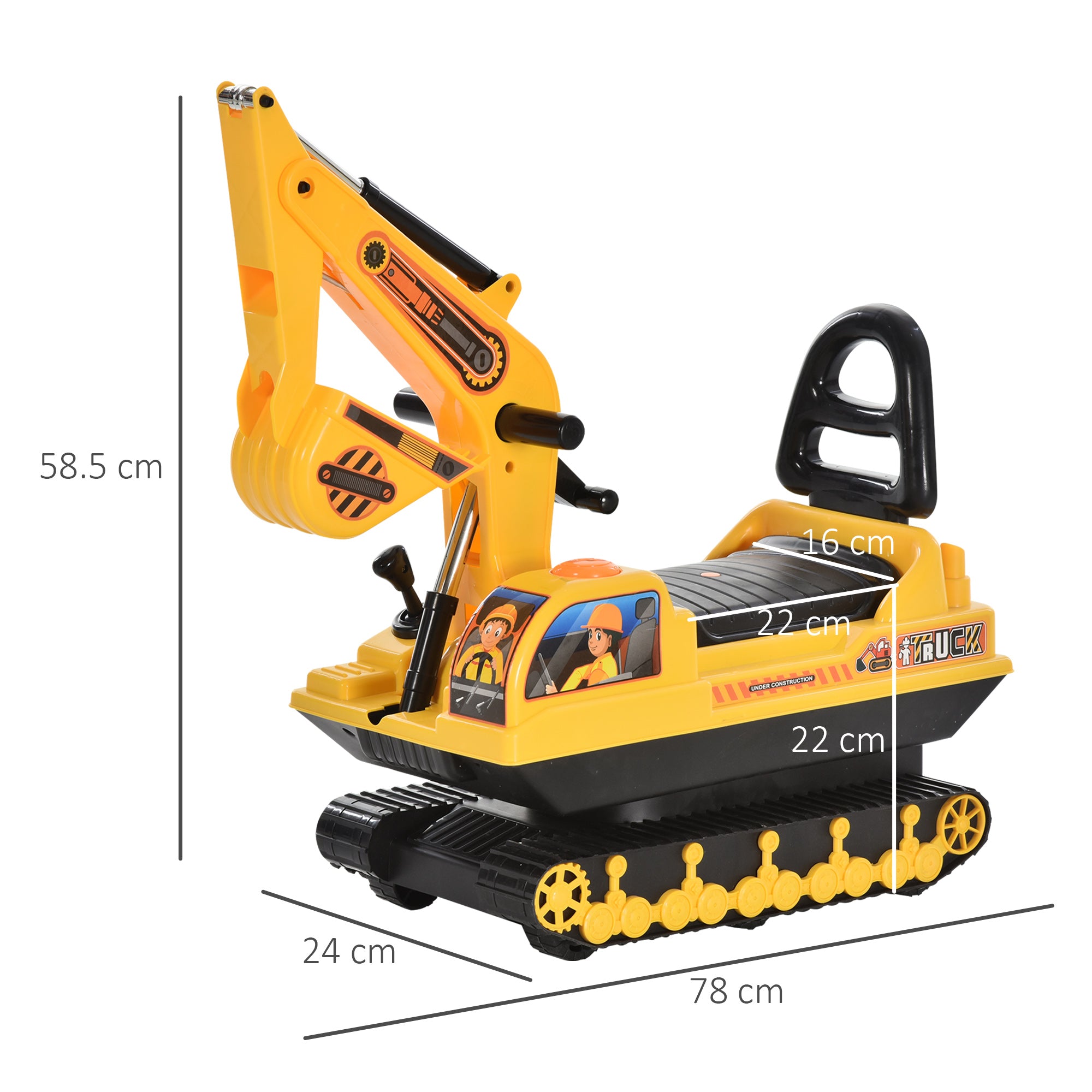 HOMCOM Ride On Excavator Toy Tractors Digger Movable Walker Construction Truck 3 Years 