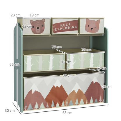 ZONEKIZ Kids Storage Unit, Toy Storage Organiser, with Six Fabric Bins, for Bedrooms, Playrooms, Nurseries - Green