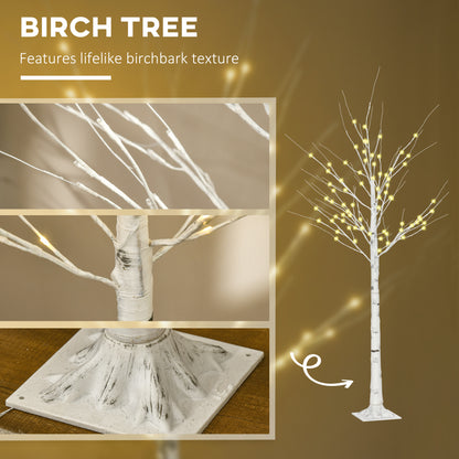 HOMCOM 6ft Artificial White Birch Tree Light with Warm White Pre-Lit LED Light for Indoor and Covered Outdoor Use 