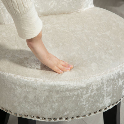 HOMCOM Dressing Table Stool with Rubber Wood Legs, Ice Velvet Vanity Stool for Living Room Bedroom, Beige 