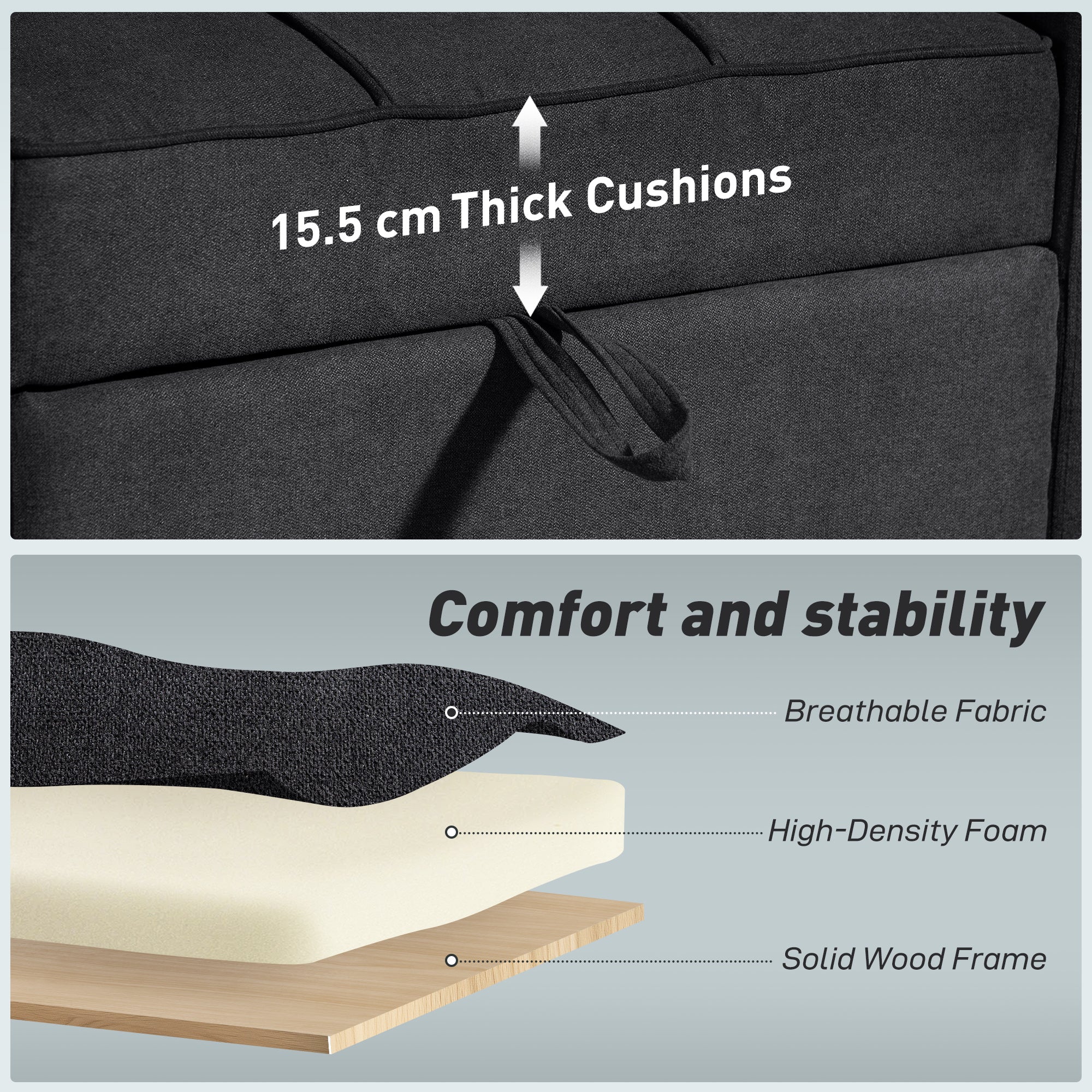 HOMCOM 3-in-1 Single Sofa Bed, Convertible Sleeper Chair Bed - Black 