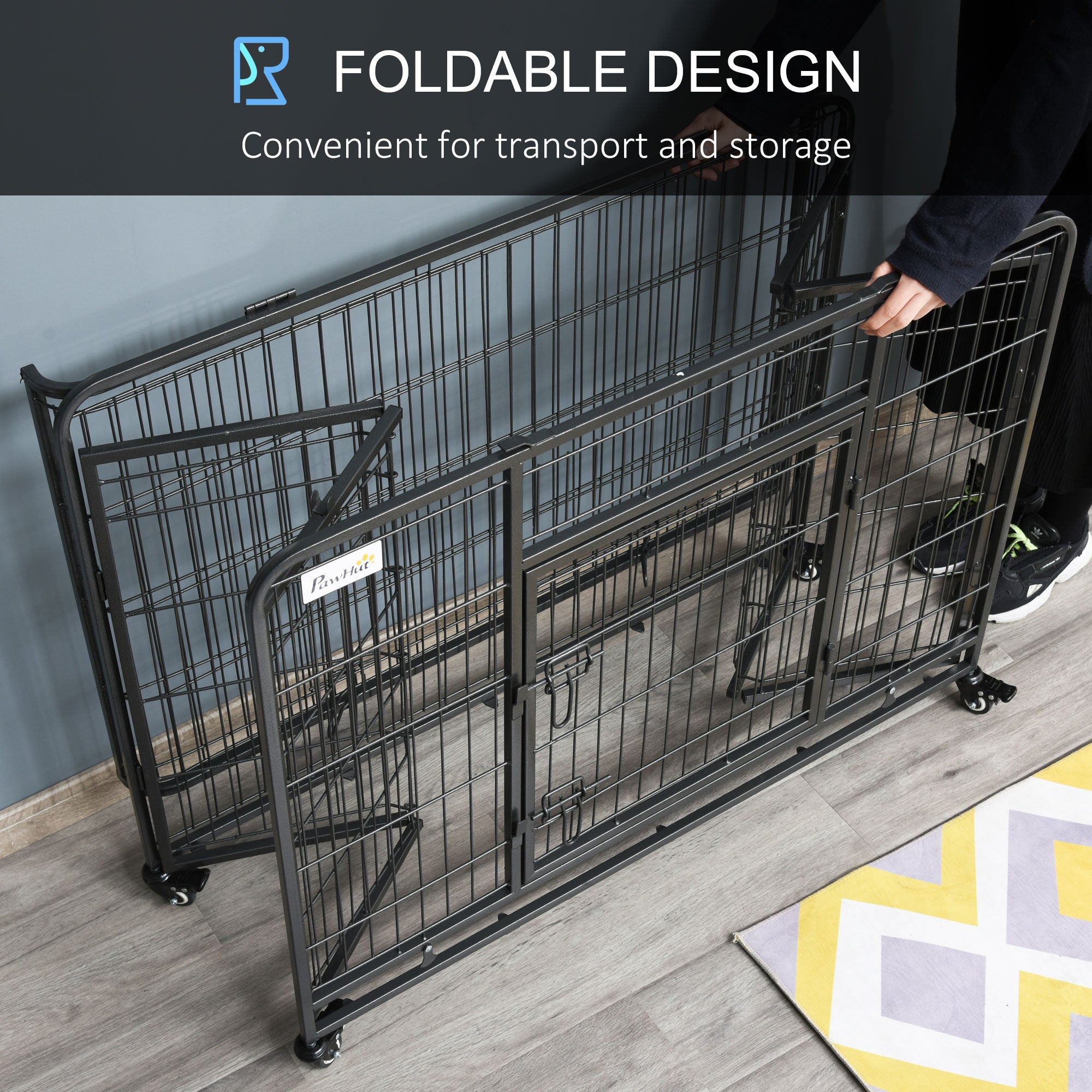 PawHut Metal Dog Cage Kennel Locking Door & Wheels Removable Tray Openable Top For Large Pets 109.5 x 71 x 78 cm 