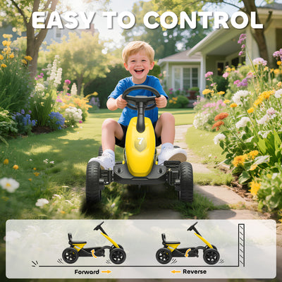 AIYAPLAY Pedal Go Kart for Kids 2-5 Years, with Silent EVA Wheels, Metal Frame, Yellow 