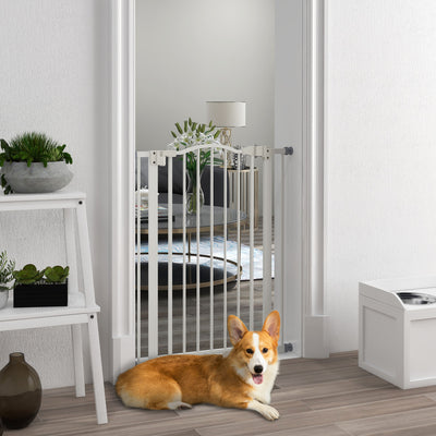 PawHut Pressure Fit Dog Stair Gate No Drilling Safety Gate Auto Close for Doorways, Hallways, 74-80cm Adjustable, 94cm Tall, White 