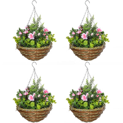 Outsunny Set of Four Hanging Lisianthus Flower Pots - Pink/Green