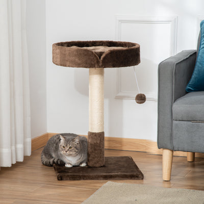PawHut Small Cat Tree for Indoor Cats with Sisal Scratching Post Kitten Bed Cushion Ball Toy, Brown, 45x45x70 cm 