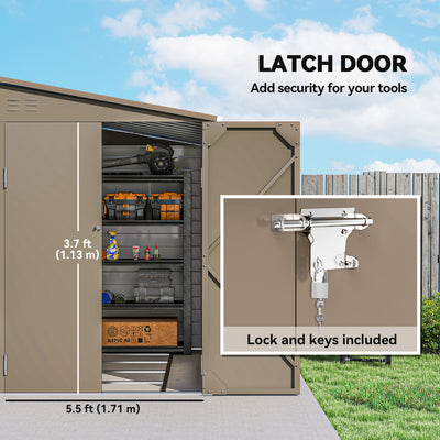 Outsunny 5 x 9ft Galvanised Metal Garden Shed with Foundation Kit, Outdoor Lean-to Shed, Tool Storage House with Lockable Doors, Gloves and 2 Air Vents for Patio, Garden, Brown 