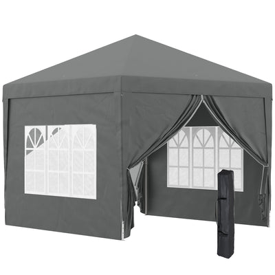 Outsunny 3 x 3 Meters Pop Up Water Resistant Gazebo Wedding Camping Party Tent Canopy Marquee with Carry Bag and 2 Windows, Grey 