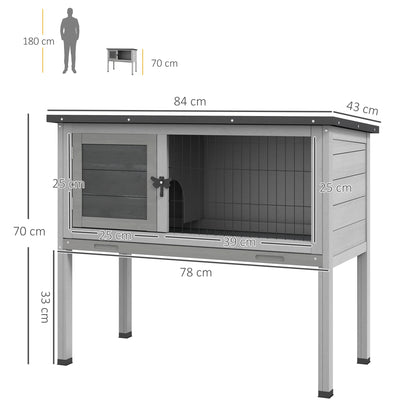 PawHut Wooden Guinea Pig Hutch, Small Animal Cage with Slide-out Tray, Openable Asphalt Roof, 84 x 43 x 70cm, Grey 