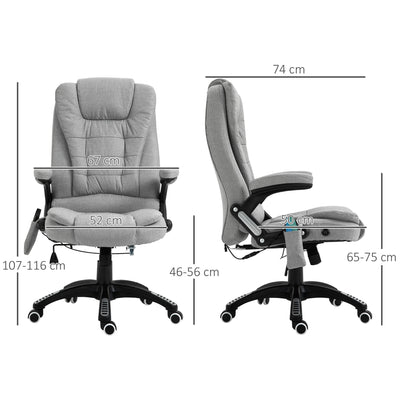 Vinsetto Office Chair, Ergonomic Desk Chair with 6-Point Massage and Back Heated, Linen-Feel Fabric Computer Gaming Chair with Arms, Lumbar Support, Light Grey 