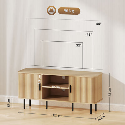 HOMCOM TV Stand Cabinet for TVs up to 55 Inches, TV Unit with Storage Shelves and Cupboard for Living Room, Oak Tone 