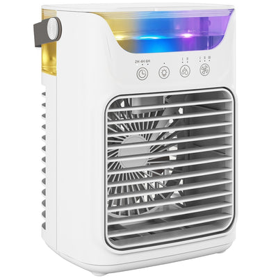 HOMCOM Air Cooler with Adjustable Head, Portable Air Conditioner with 3 Wind Speed, 2 Cool Mist, RGB Light, White 