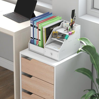 HOMCOM 3 Drawer Mobile File Cabinet, Vertical Filing Cabinet with Wheels for Home Office, Oak 