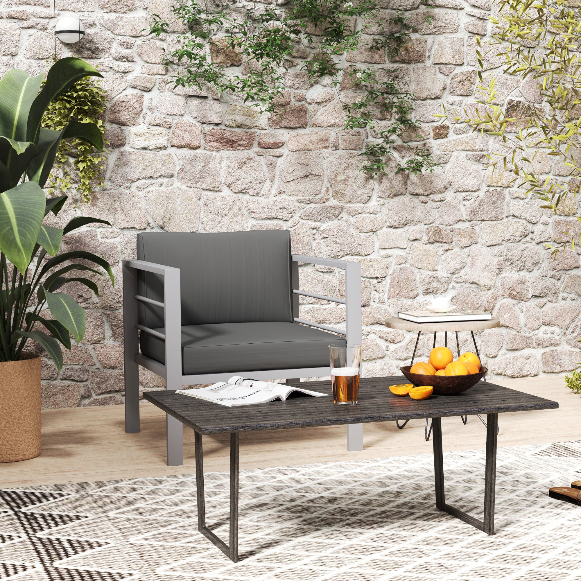 Outsunny Garden Sofa Set of 2, All-Weather Garden Sofa Set with Removable Cushions, Metal Frame Outdoor Furniture for Balcony, Charcoal Grey