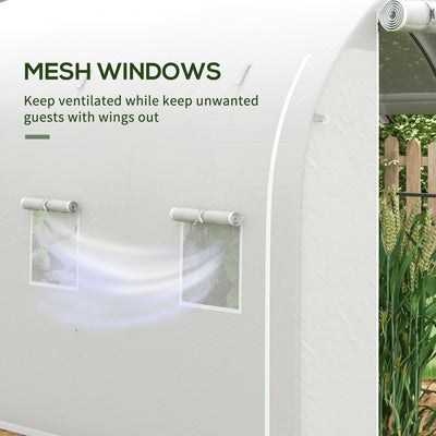 Outsunny 296 x 196cm Steel Frame Polytunnel Greenhouse - White 