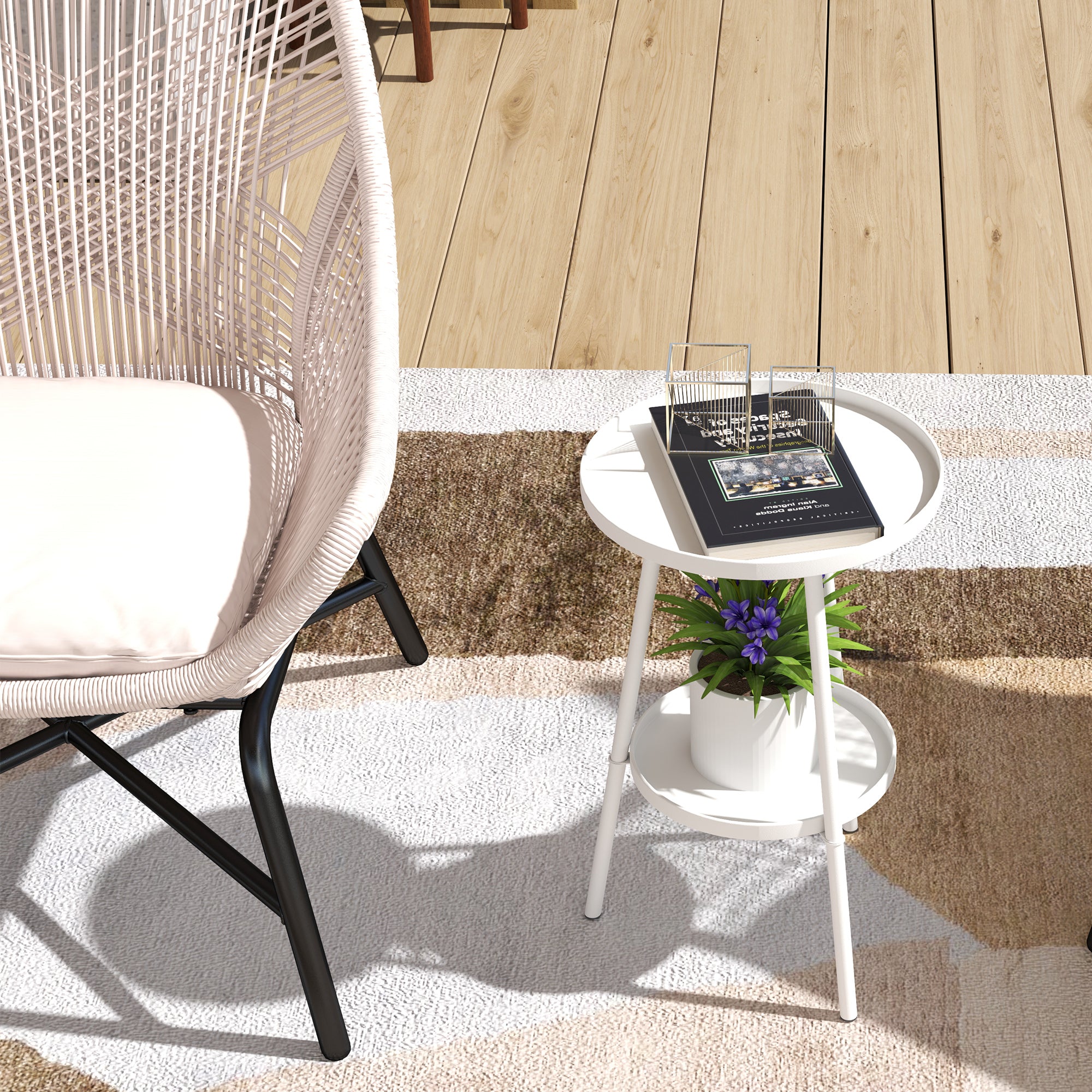 Outsunny Two-Tier Metal Garden Table - White 