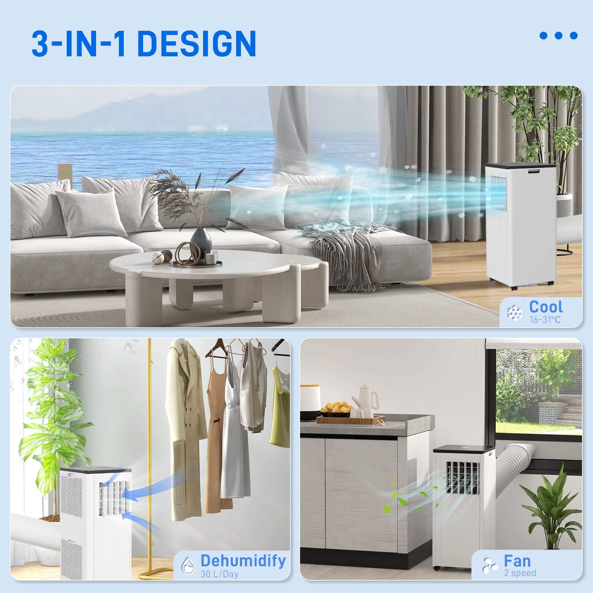 HOMCOM 7,000 BTU App-Controlled Mobile Air Conditioner, 15m\'c2\'b2 Radius - White