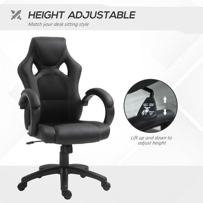 Vinsetto High-Back Office Chair Faux Leather Swivel Computer Desk Chair for Home Office with Wheels Armrests Black 