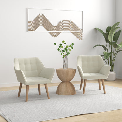 Set of 2 Accent Chair, Arm Chair with Slanted Back, Thick Padding and Rubber Wooden Legs for Living Room, Cream White