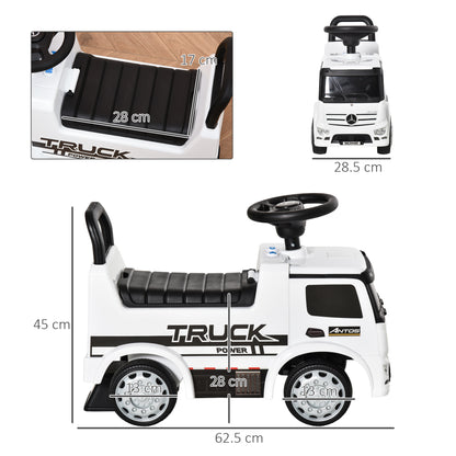 HOMCOM Compatible Kids Ride On Car Truck Mercedes Benz Licensed Toddler Foot To Floor Slider w/Under Seat Storage for 12 - 36 Months White 