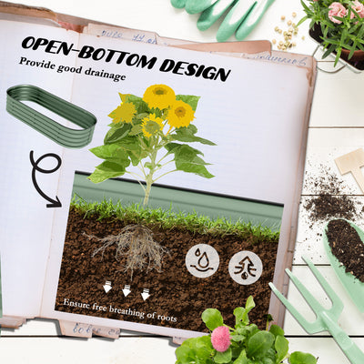 Outsunny Galvanised Raised Garden Bed, Metal Planter Box with Safety Edging, for Flowers, Herbs, Succulents, Green 